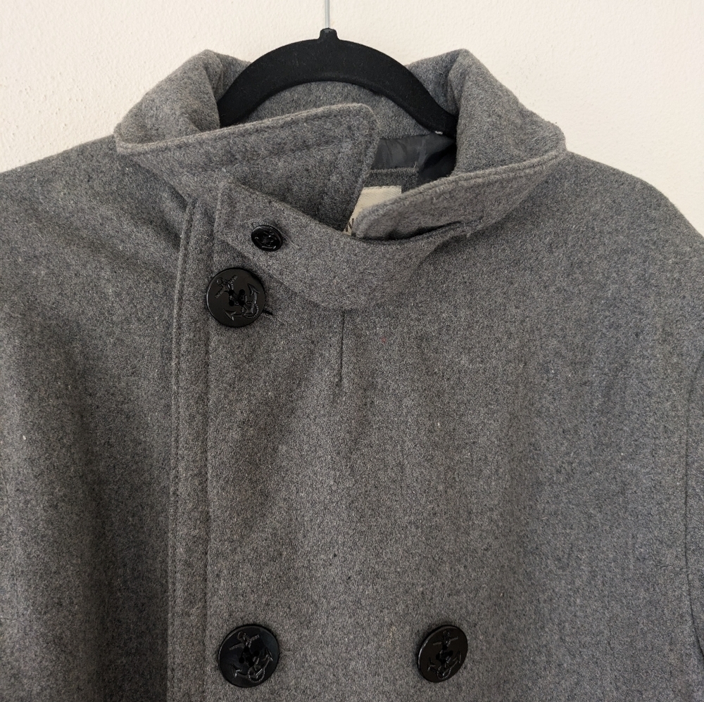 Vintage Old Navy Men's Wool Gray Double Breasted Peacoat size L Tall Classic - Picture 5 of 12